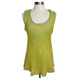FLAX Jeanne Engelhart MEDIUM 100% Linen Yellow Blue Sleeveless Tunic Tank Top